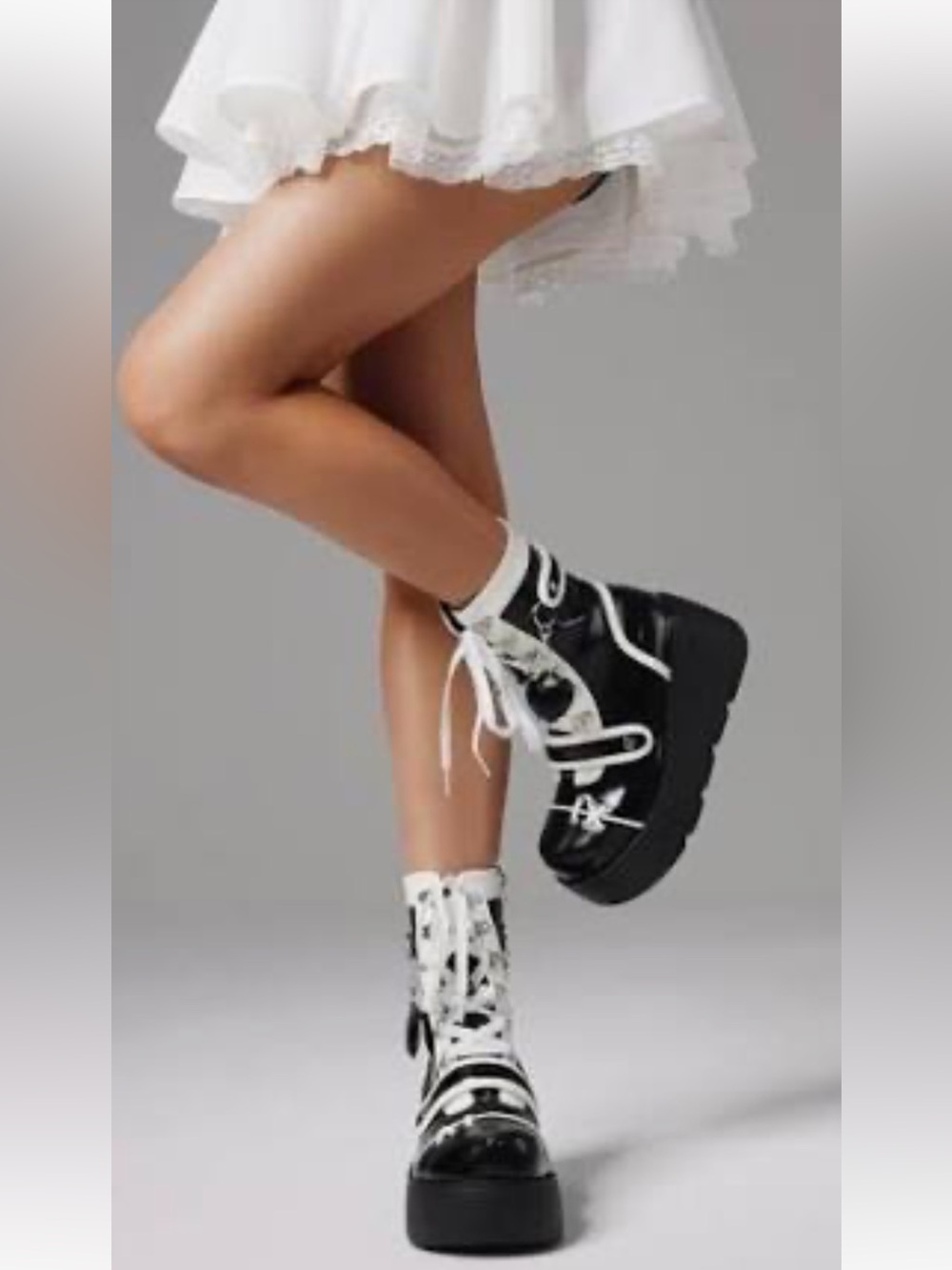 Black and White Platform Combat Boots - Women's Moto Style
